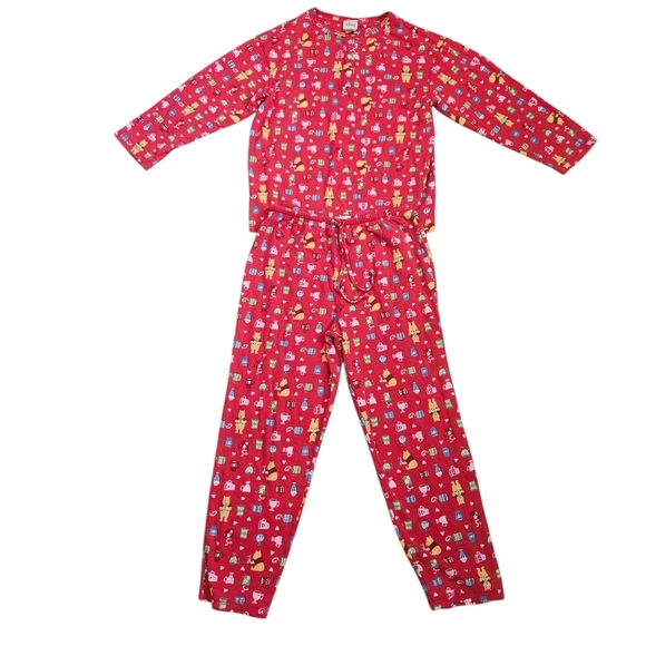 Disney Store Women's Winnie the Pooh Cotton 2pc PJ Set M Cozy Holiday VTG - Picture 1 of 12